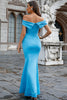 Cargar imagen en el visor de la galería, Azul claro del hombro Sirena Vestido largo de baile de graduación