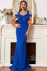 Cargar imagen en el visor de la galería, Blue Cold Shoulder Mermaid Long Prom Dress