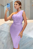 Cargar imagen en el visor de la galería, Lilac One Shoulder Ruched Bodycon Cocktail Dress con cinturón