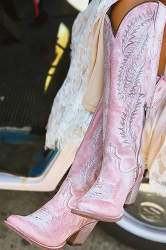 Rosa polvorienta bordada a mitad de la pantorrilla Cowgirl Boho Boots