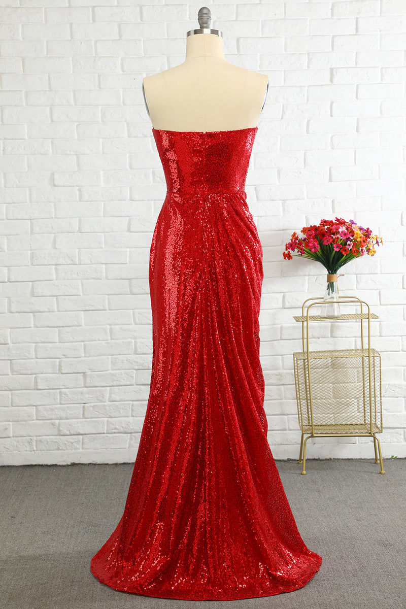 Cargar imagen en el visor de la galería, Funda Sweetheart Red Sequins Vestido de graduación con lentejuelas