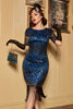 Cargar imagen en el visor de la galería, Azul Lentejuelas 1920s Vestido con mangas
