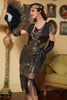 Cargar imagen en el visor de la galería, Vestido de lentejuelas retro negro dorado de 1920