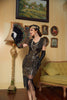 Cargar imagen en el visor de la galería, Vestido de lentejuelas retro negro dorado de 1920