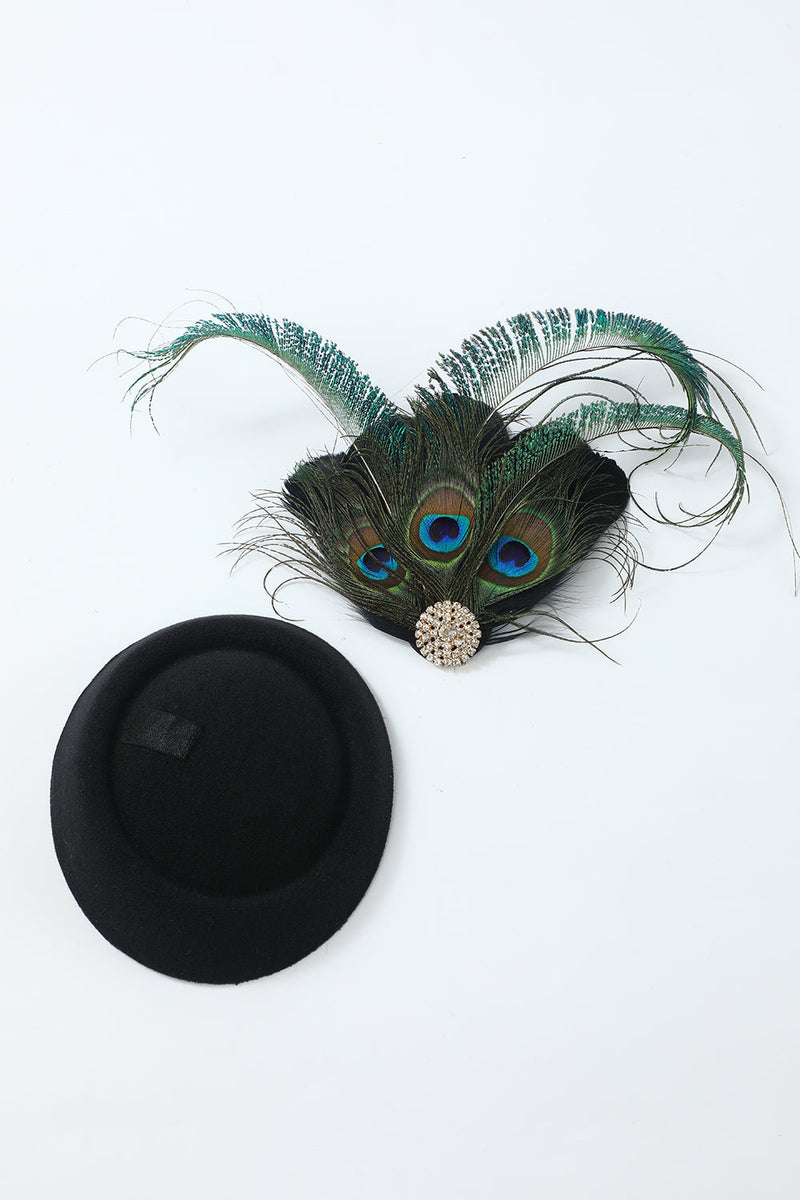 Cargar imagen en el visor de la galería, Tocados estilo pavo real negro de los años 20