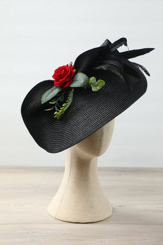 Sombrero Estilo Años 20 Negro con Flor