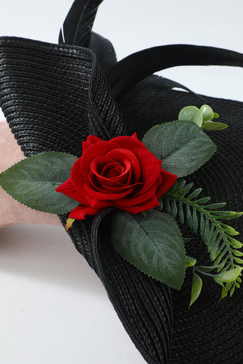 Sombrero Estilo Años 20 Negro con Flor