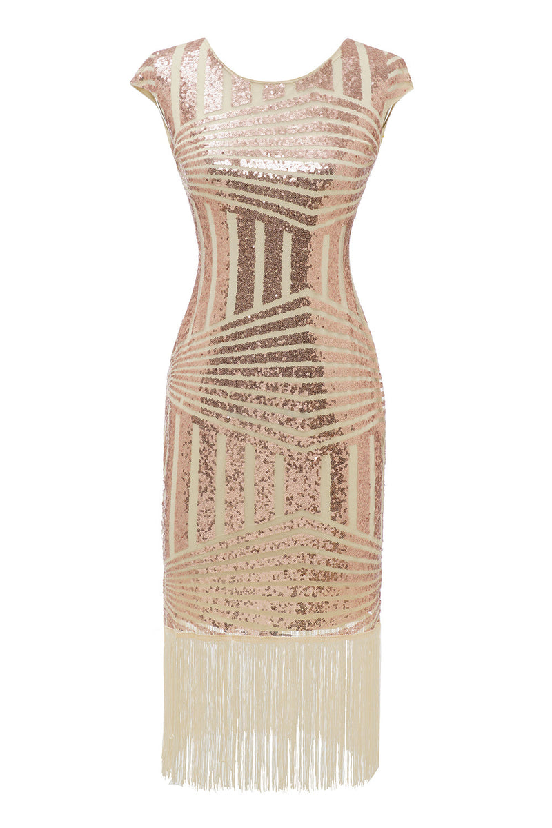 Cargar imagen en el visor de la galería, Blush Round Neck 1920s Flapper Dress