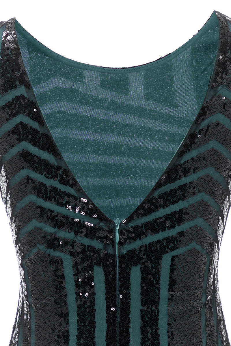 Cargar imagen en el visor de la galería, Vestido de cuello redondo verde de la década de 1920 Flapper