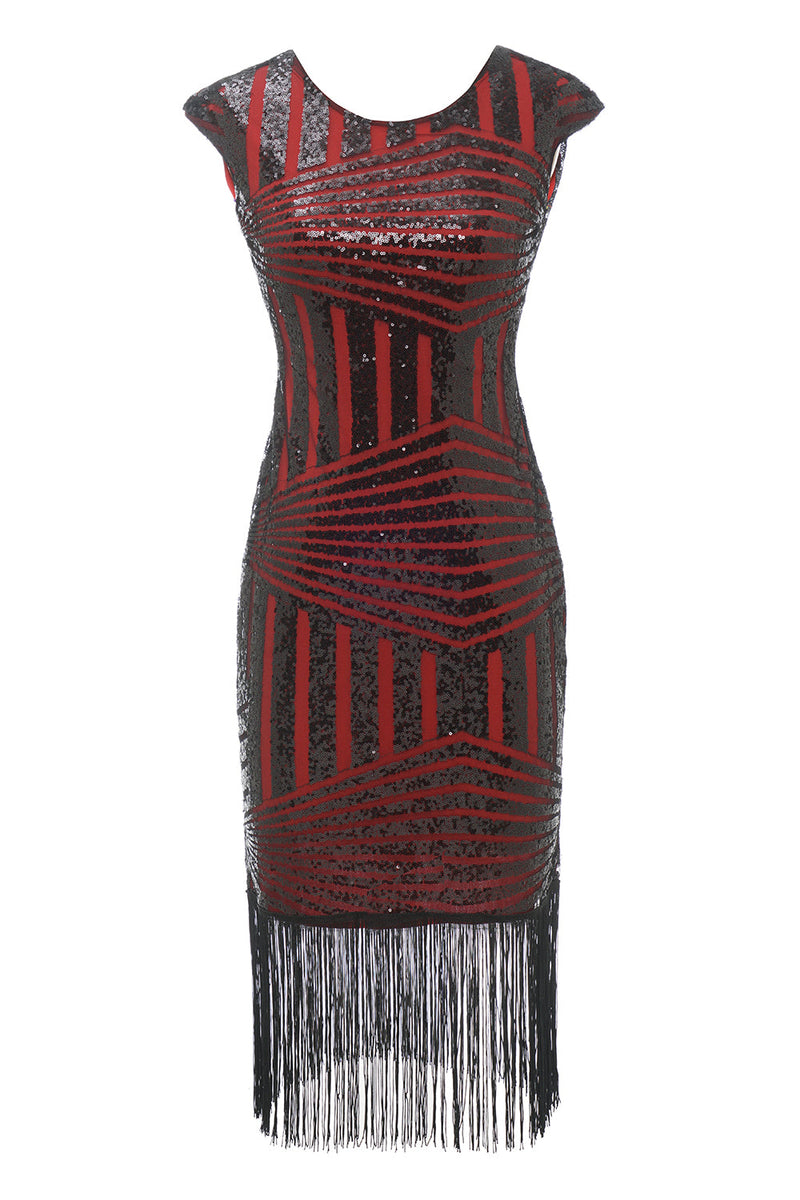 Cargar imagen en el visor de la galería, Vestido flapper rojo de cuello redondo de la década de 1920