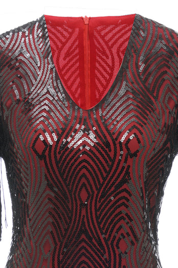Negro Rojo V Cuello 1920s Vestido Vintage