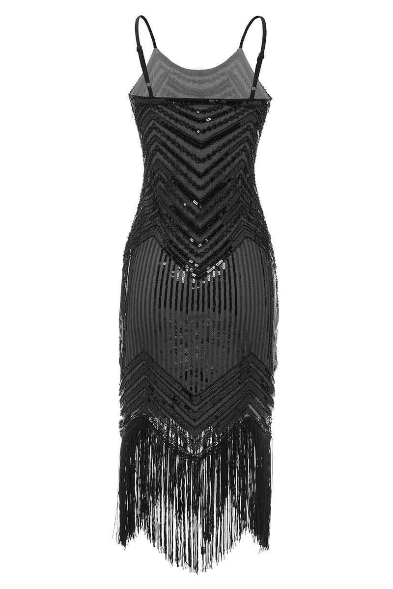 Cargar imagen en el visor de la galería, Vestido de lentejuelas vintage con flecos de la década de 1920
