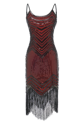 Negro Rojo Espagueti Straps 1920s Vestido
