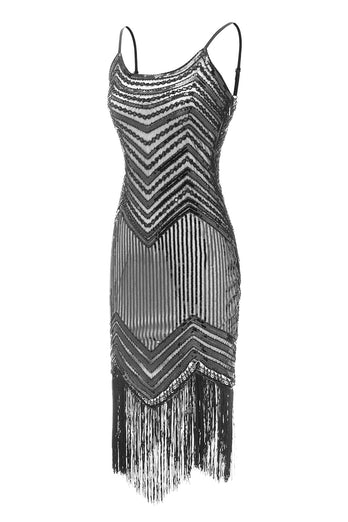 Bodycon Negro Plata Lentejuelas Vestido 1920s