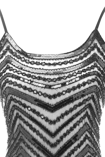 Bodycon Negro Plata Lentejuelas Vestido 1920s