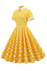 Cargar imagen en el visor de la galería, Vestido amarillo de lunares de primavera de 1950