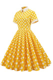 Vestido amarillo de lunares de primavera de 1950
