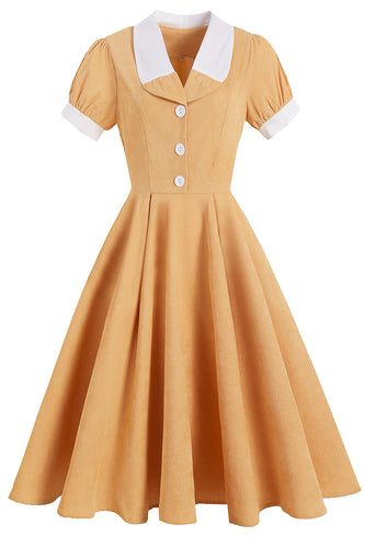 Vestido amarillo vintage sólido de la década de 1950