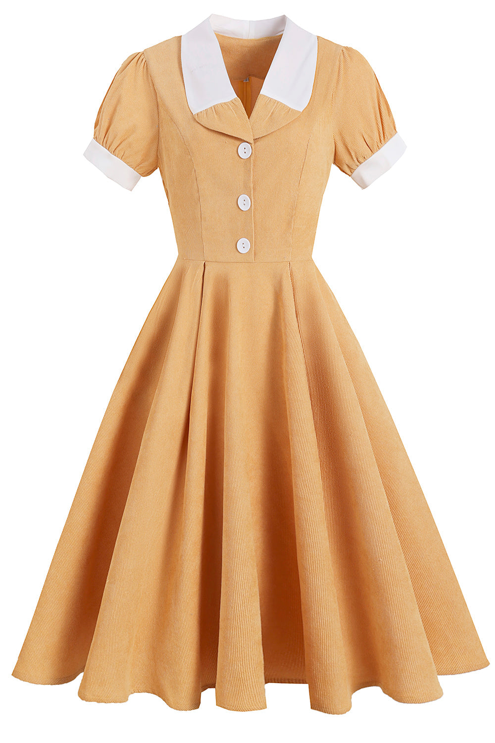 Vestido amarillo vintage sólido de la década de 1950
