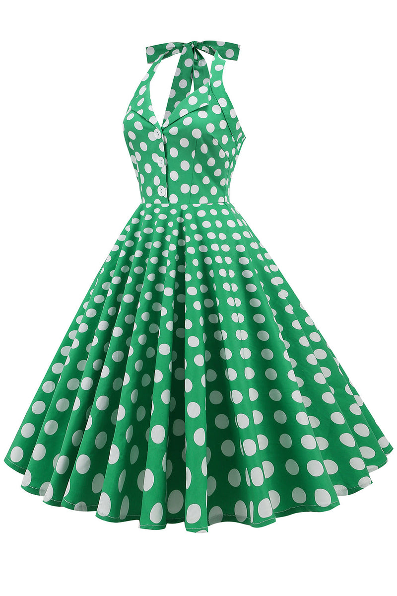Cargar imagen en el visor de la galería, Vestido Verde Halter Polka Dots 1950s