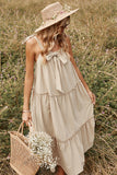 Khaki Spaghetti Straps Summer Boho Vestido