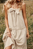 Khaki Spaghetti Straps Summer Boho Vestido