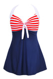 Trajes de baño de rayas azul marino y roja
