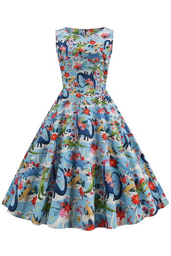 Vestido Floral Azul Claro Vintage 1950s