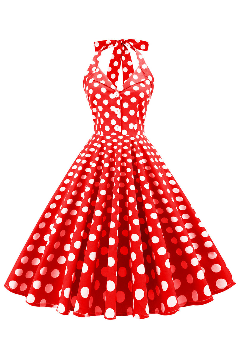 Cargar imagen en el visor de la galería, Red Button Polka Dots 1950s Pin Up Dress