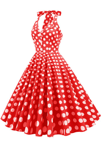 Red Button Polka Dots 1950s Pin Up Dress