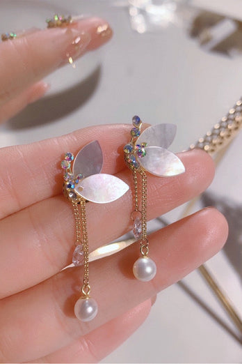 Pendientes de mariposa de concha de cristal de perla de agua dulce