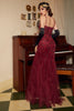 Cargar imagen en el visor de la galería, Lentejuelas rojo cuello en V vestido largo de la década de 1920