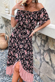 Vestido de verano con estampado negro off the shoulder