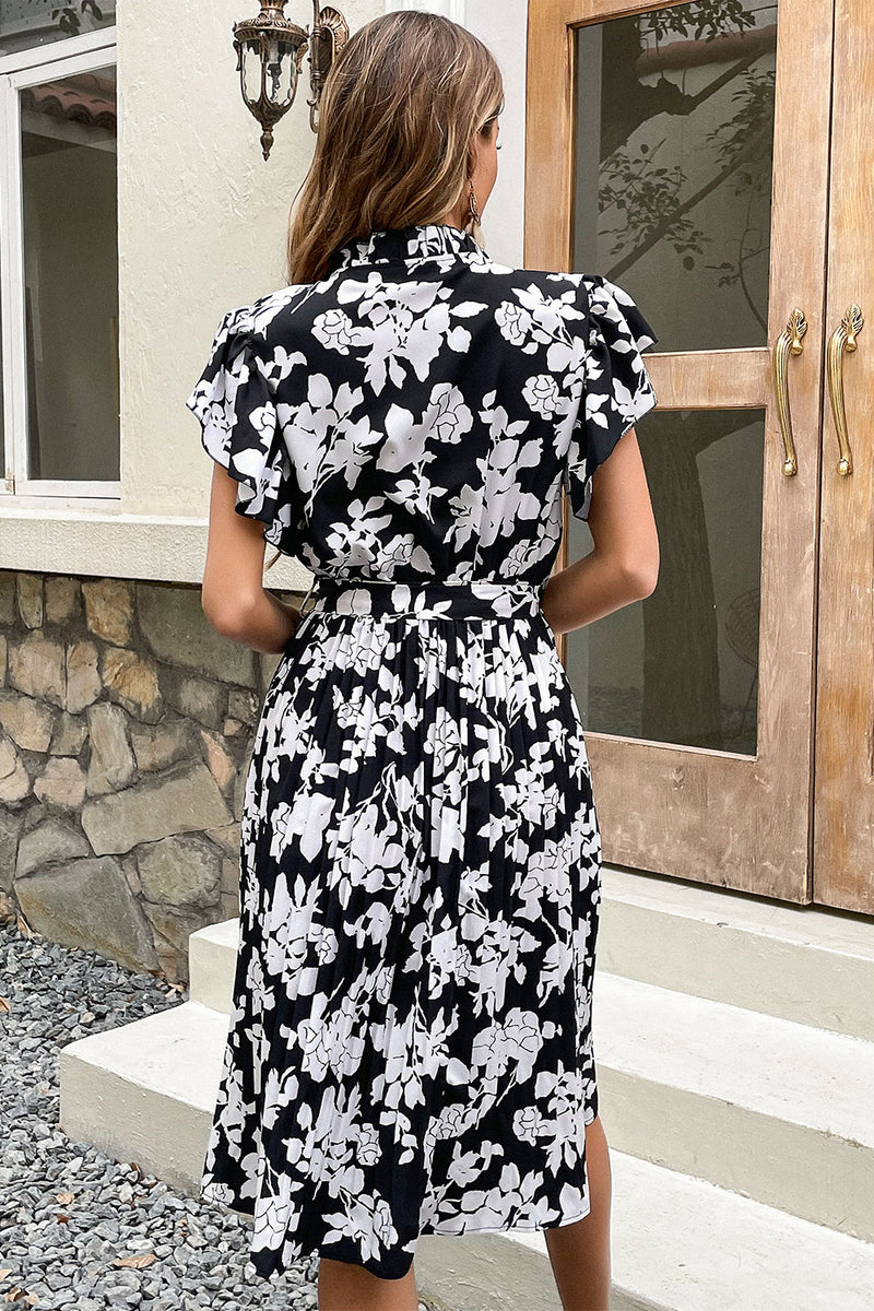 Cargar imagen en el visor de la galería, Vestido de verano con estampado floral negro