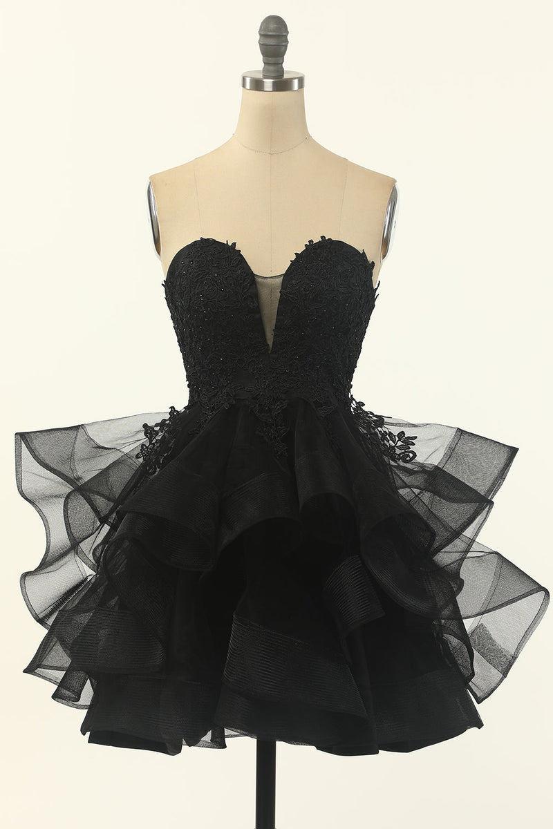 Cargar imagen en el visor de la galería, Strapless Tulle Pequeño Vestido Negro