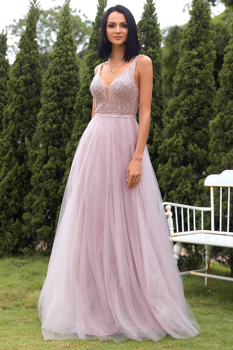 Cargar imagen en el visor de la galería, Blush Tulle &amp; Sequins Vestido de Graduación
