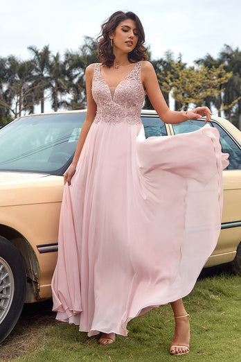 Blush Appliques Chiffon Vestido de graduación