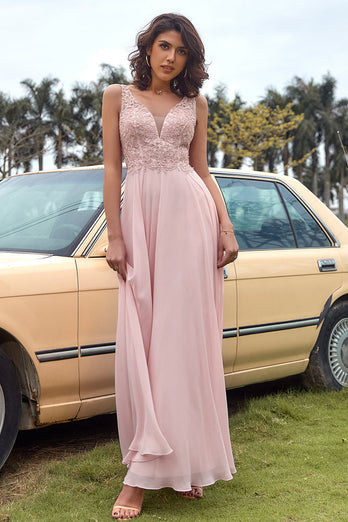 Blush Appliques Chiffon Vestido de graduación