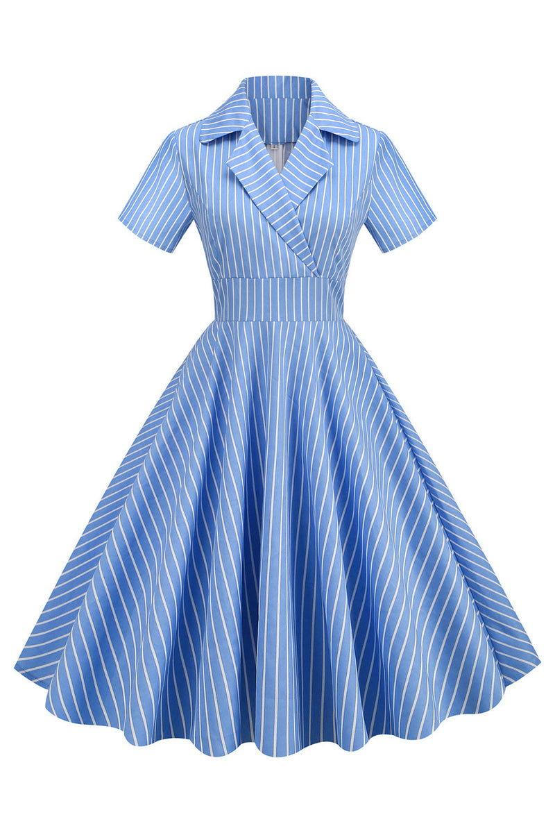 Cargar imagen en el visor de la galería, Stripes Vintage 1950s Vestido con manga corta