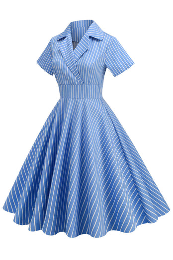 Stripes Vintage 1950s Vestido con manga corta