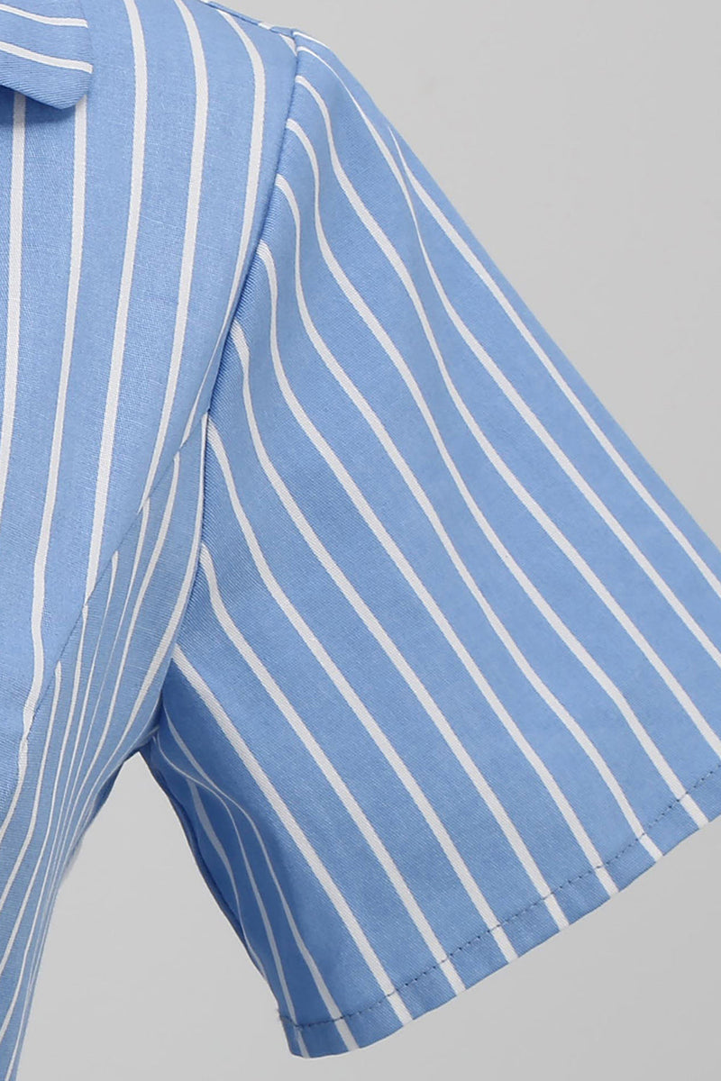 Cargar imagen en el visor de la galería, Stripes Vintage 1950s Vestido con manga corta