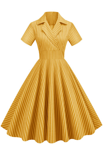 Stripes Vintage 1950s Vestido con manga corta