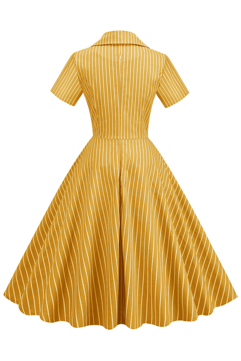 Cargar imagen en el visor de la galería, Stripes Vintage 1950s Vestido con manga corta