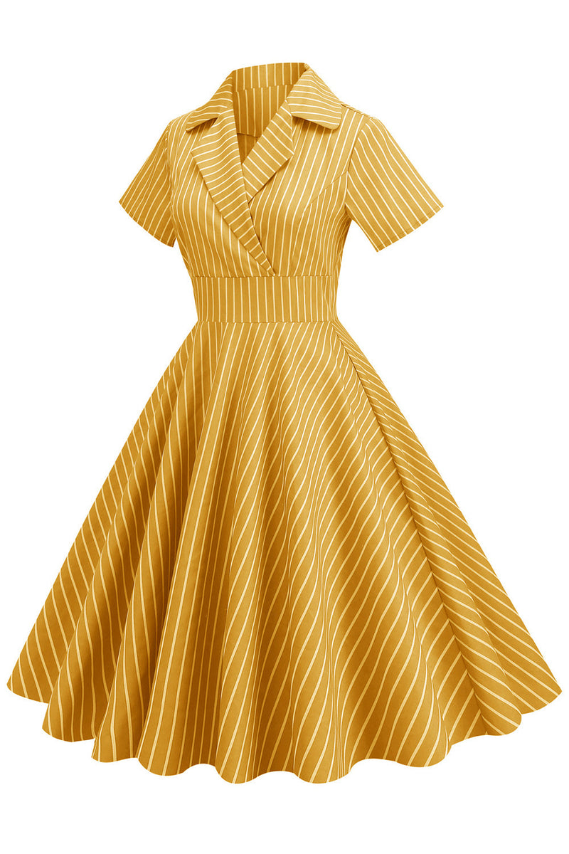 Cargar imagen en el visor de la galería, Stripes Vintage 1950s Vestido con manga corta