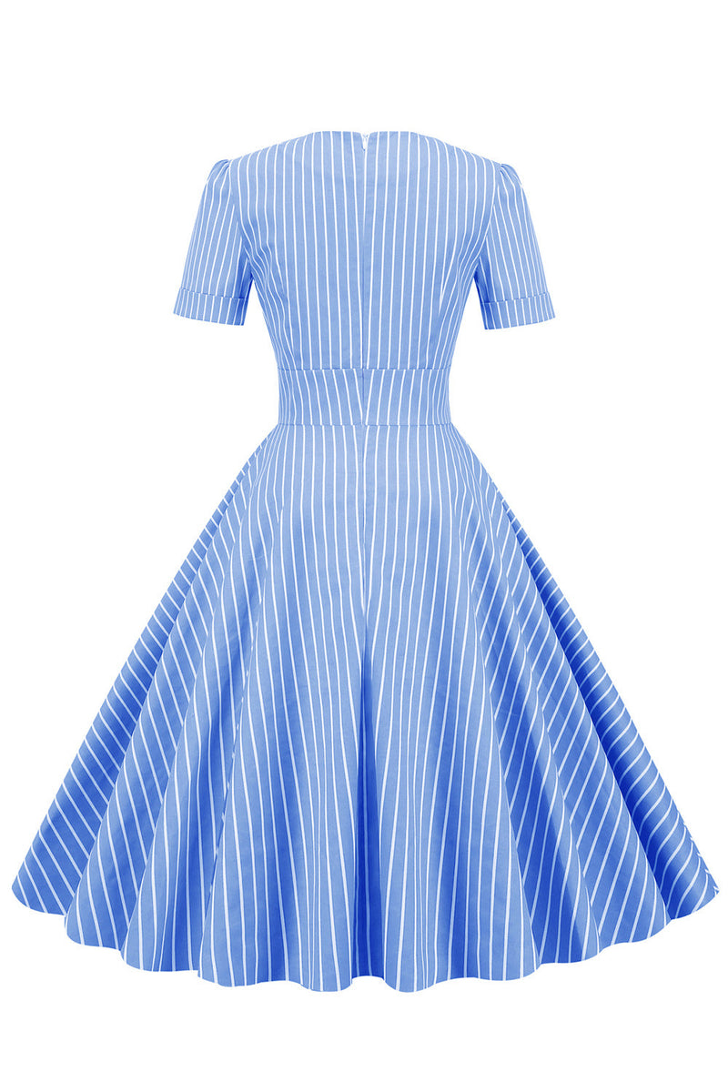 Cargar imagen en el visor de la galería, Rayas manga corta 1950s Swing Dress