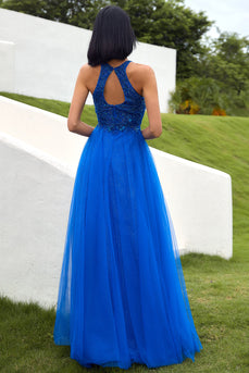 Vestido de fiesta Royal Blue Tulle con apliques