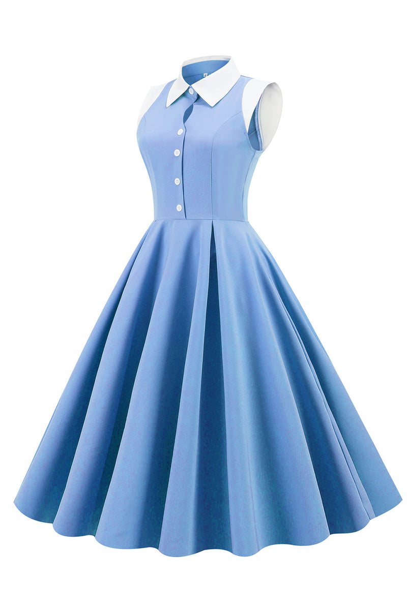 Cargar imagen en el visor de la galería, Vestido Swing Vintage Azul de la década de 1950