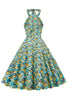 Cargar imagen en el visor de la galería, Vestido Halter Pin Up de Flor Azul Amarillo