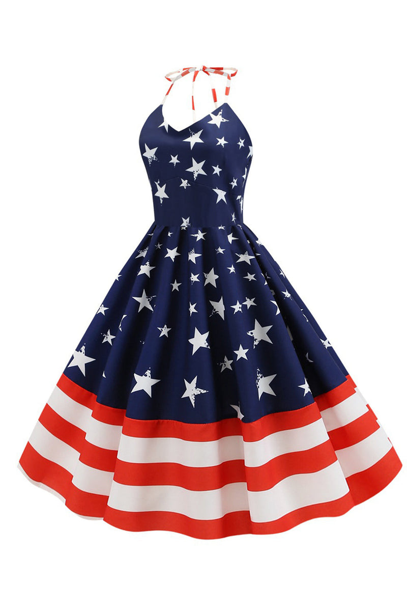 Cargar imagen en el visor de la galería, Halter Azul  Marino Vestido Vintage de Estrella