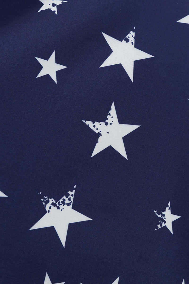 Cargar imagen en el visor de la galería, Halter Wrap Vestido Swing a rayas con estampado de estrellas